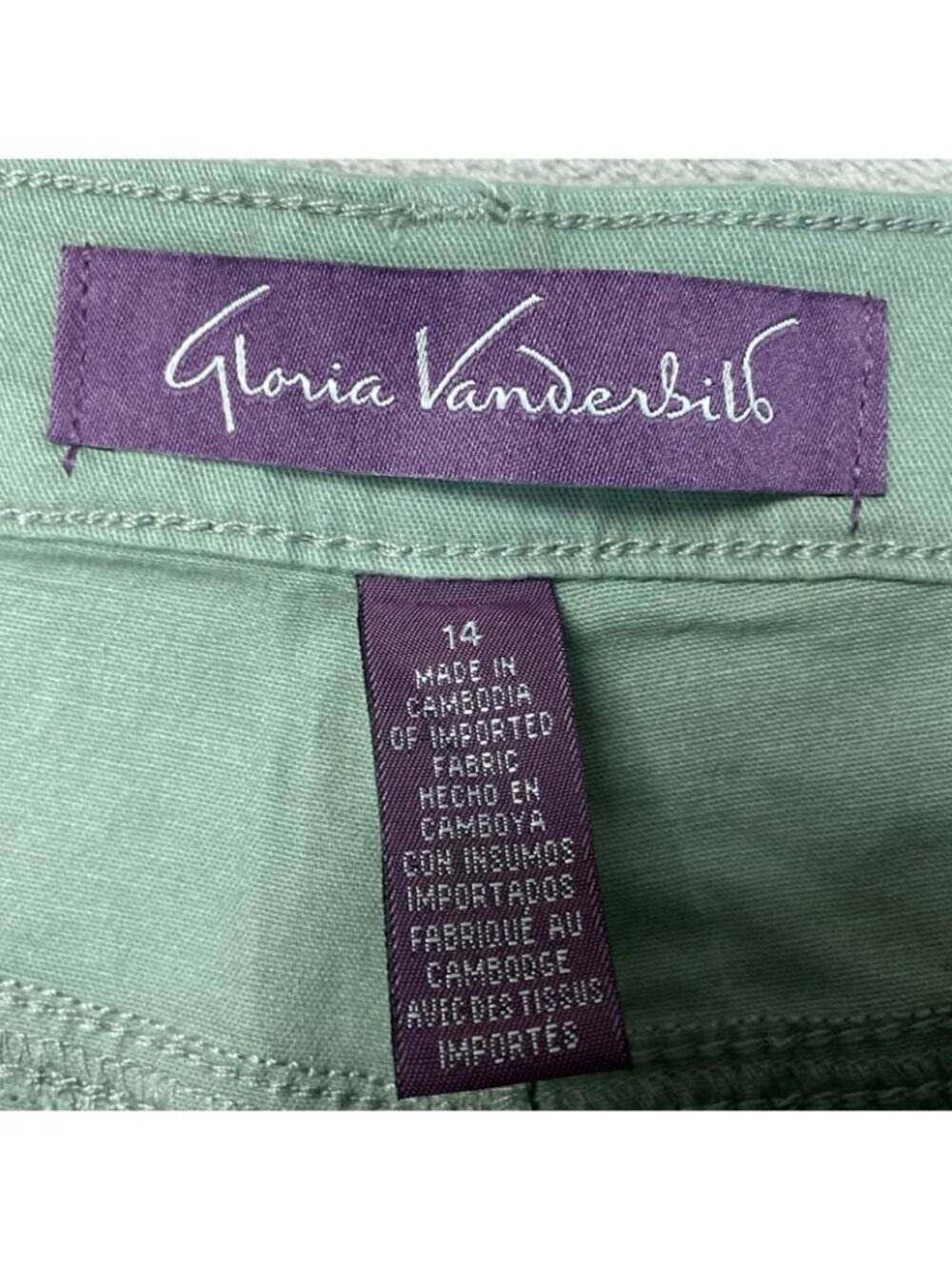NWT Gloria Vanderbilt Women's 14 Green Amanda Cloud Twill Capri Pants C0563 - Picture 10 of 14